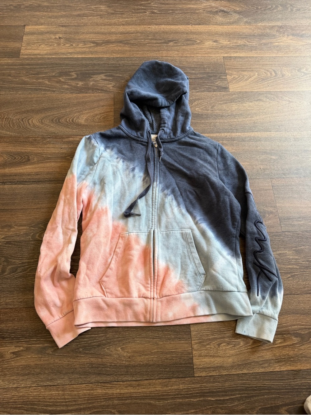 PINK Tie-Dye Zip Hoodie Jacket in Navy, Light Blue & Pink